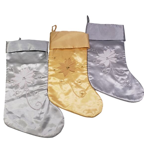 Metallic Christmas Stockings Gold Silver Sage Green Vintage Christmas Stocking - Picture 1 of 13